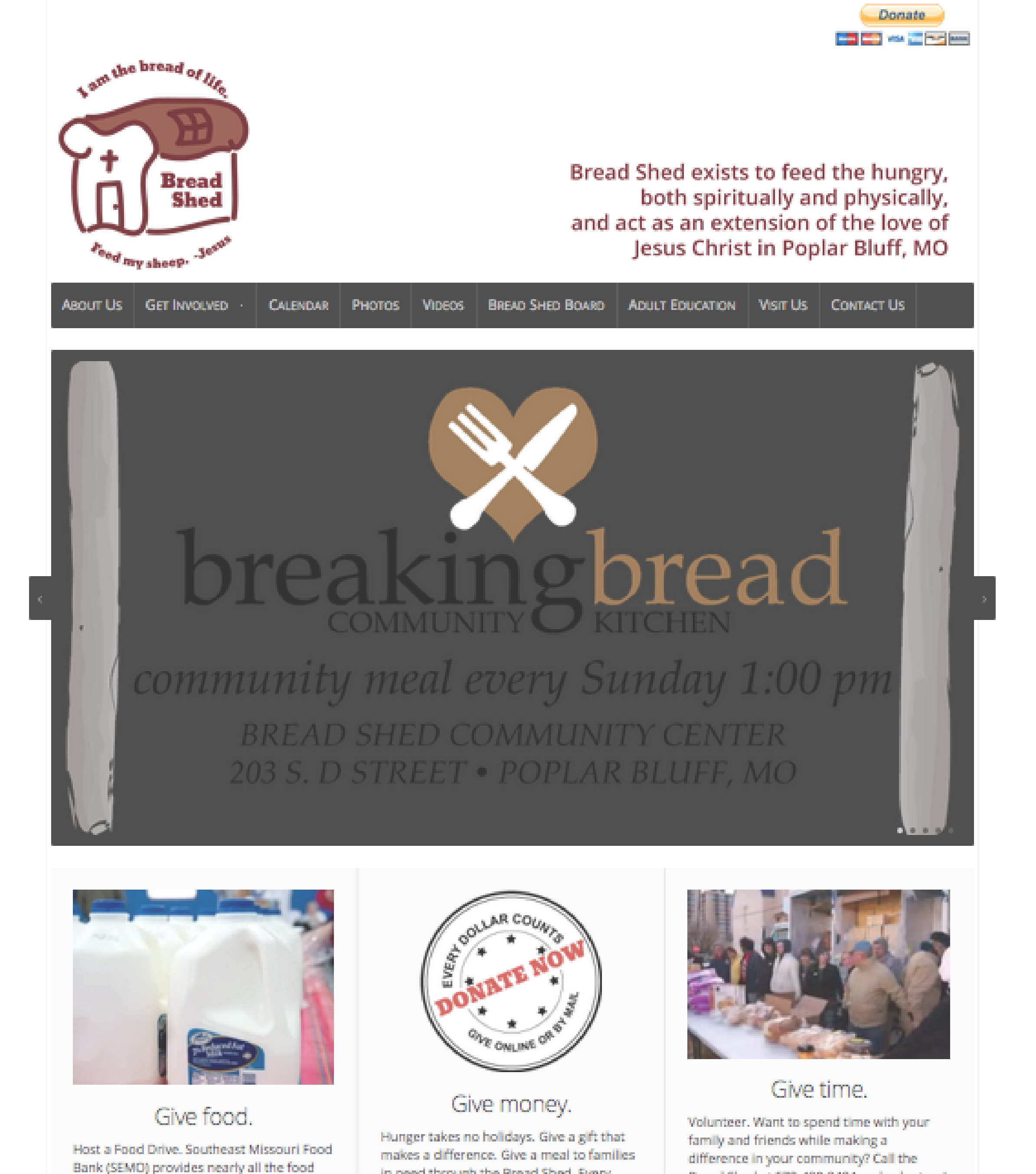 Bread Shed website front page