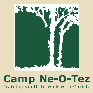Ne-O-Tez logo square tan green background tree silhouette