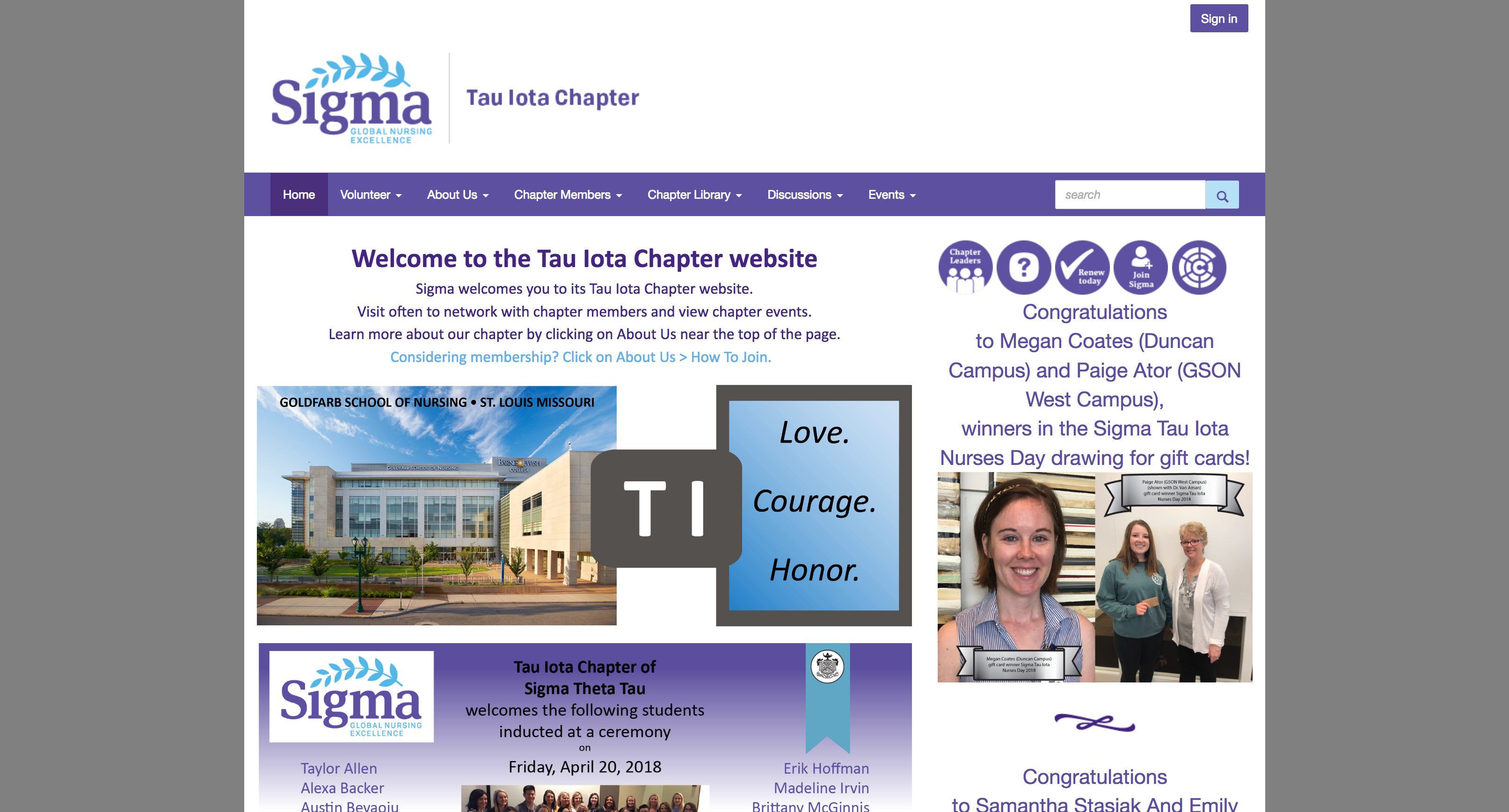 Tau Iota Chapter nursing honor society website