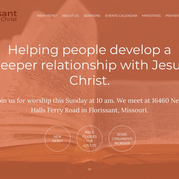 screenshot of home page florissantchurchofchrist.org